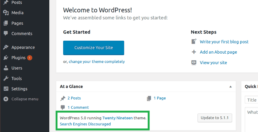 wordpress dashboard